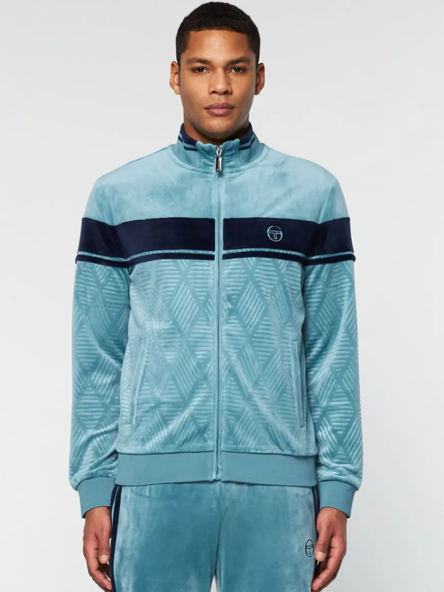 Debossed Damarindo Velour Track Jacket- Larkspur