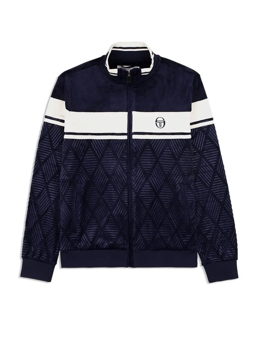 Debossed Damarindo Velour Track Jacket- Maritime Blue