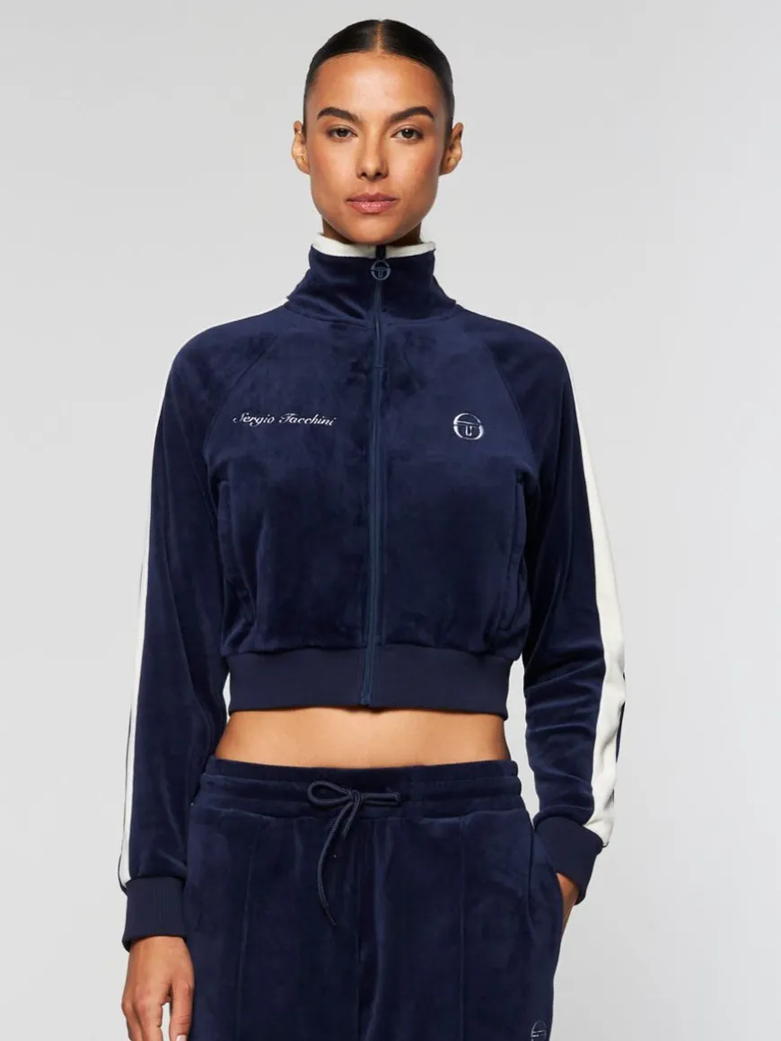 Miss Carlotta Velour Track Jacket- Maritime Blue