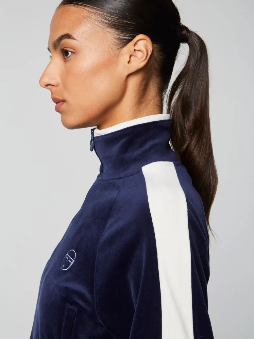 Miss Carlotta Velour Track Jacket- Maritime Blue