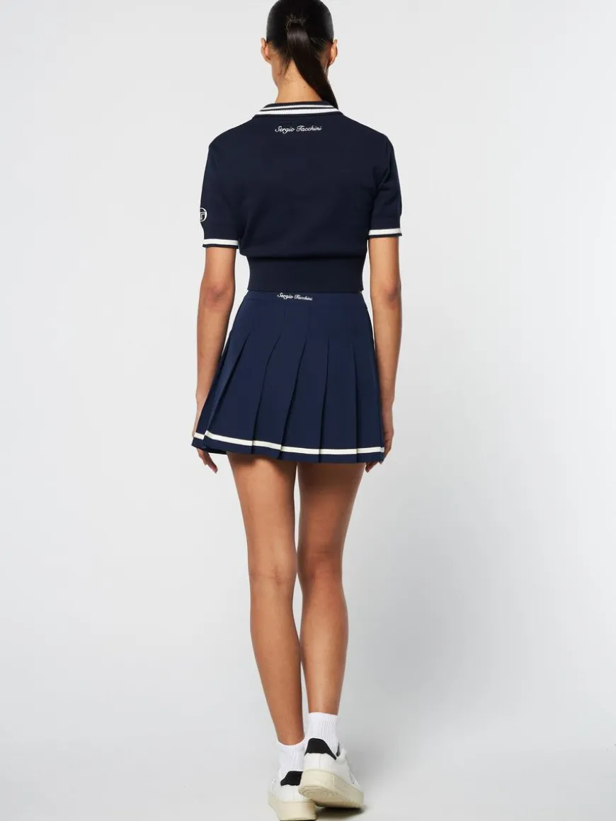 Perla Knit Cropped Polo- Maritime Blue