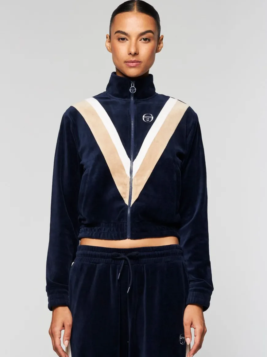 Sara Velour Track Jacket- Maritime Blue